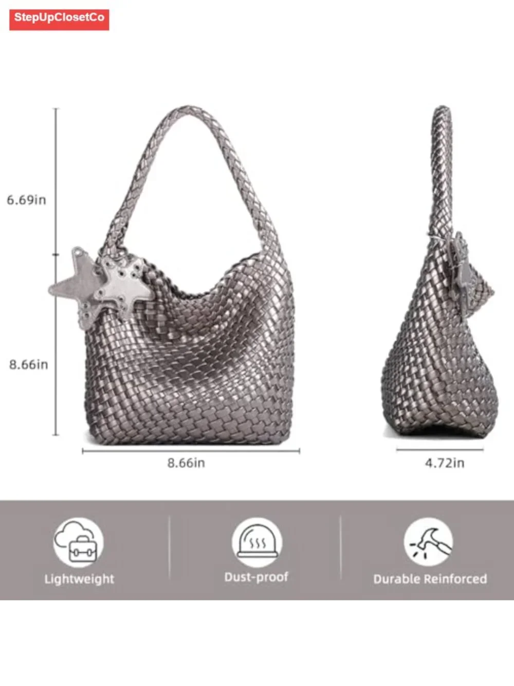 Woven Hobo Bag - Handcrafted Cross Weave Faux Leather Shoulder Tote